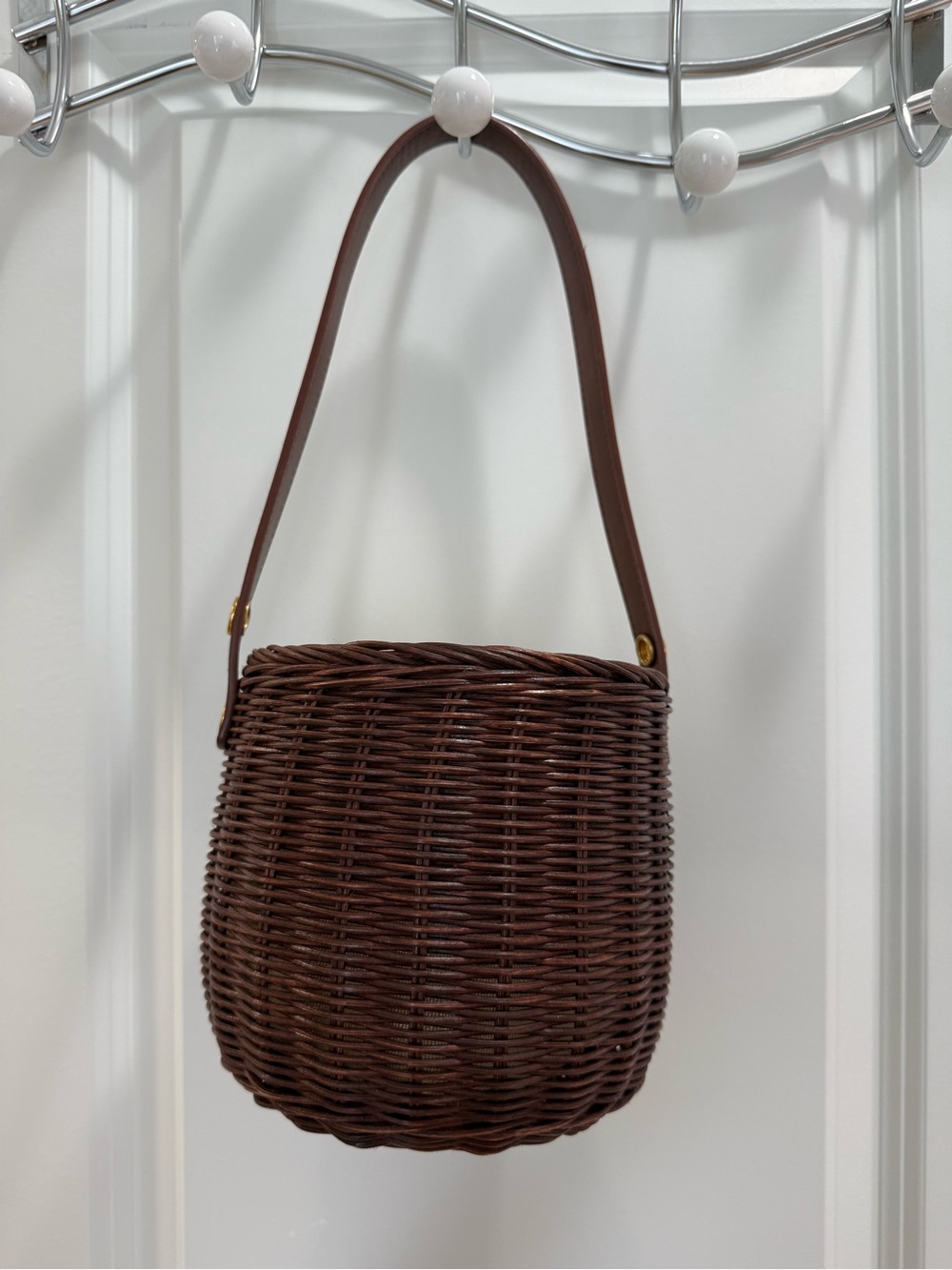 Brown Woven Basket-Style Shoulder Bag